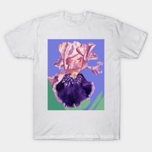 Iris Watercolor Painting - Glorious Purple on Lavender Purple T-Shirt